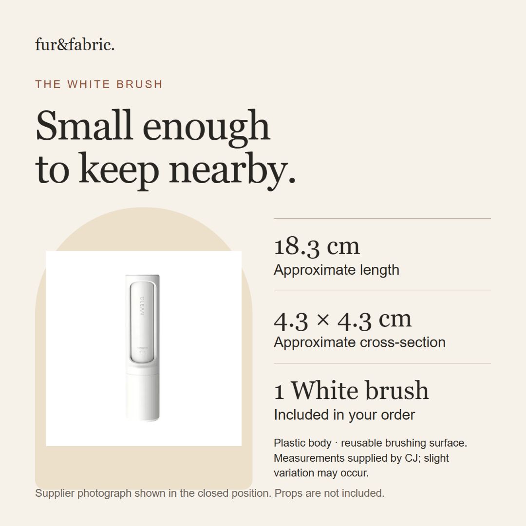 Size guide: approximately 18.3 × 4.3 × 4.3 cm; one White brush included.